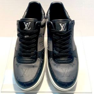Louis Vuitton Black & Gray Logo Print Low Top Rivoli Sneakers Mens Size 6